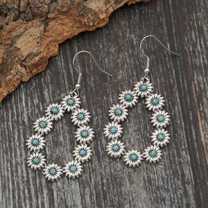 Silver and Turquoise Floral Earrings